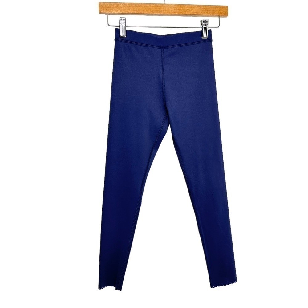 Zyia Active Girls Leggings Size 10-11 Blue Scalloped Ankles Gymnastics Dance